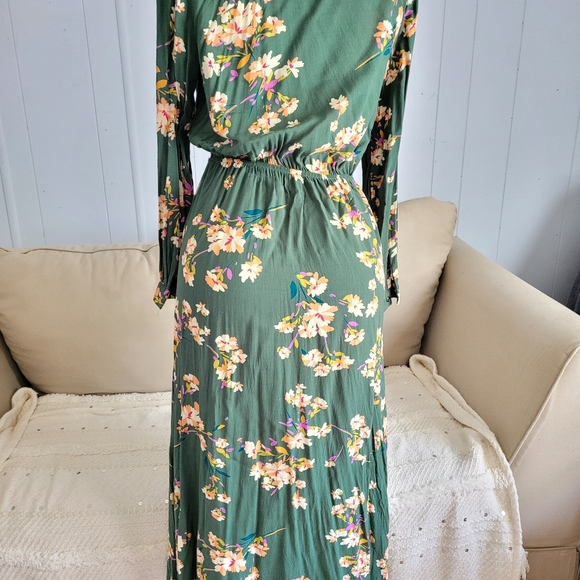Beautiful bohemian floral green maxi long dress size L - Picture 7 of 10